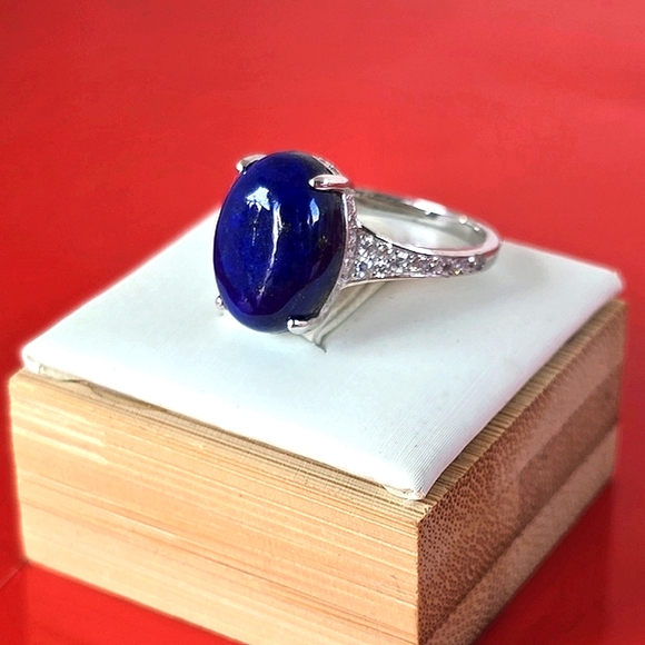 Natural Lapis Lazuli & CZ 925 Sterling Silver Ring - Picture 7 of 8